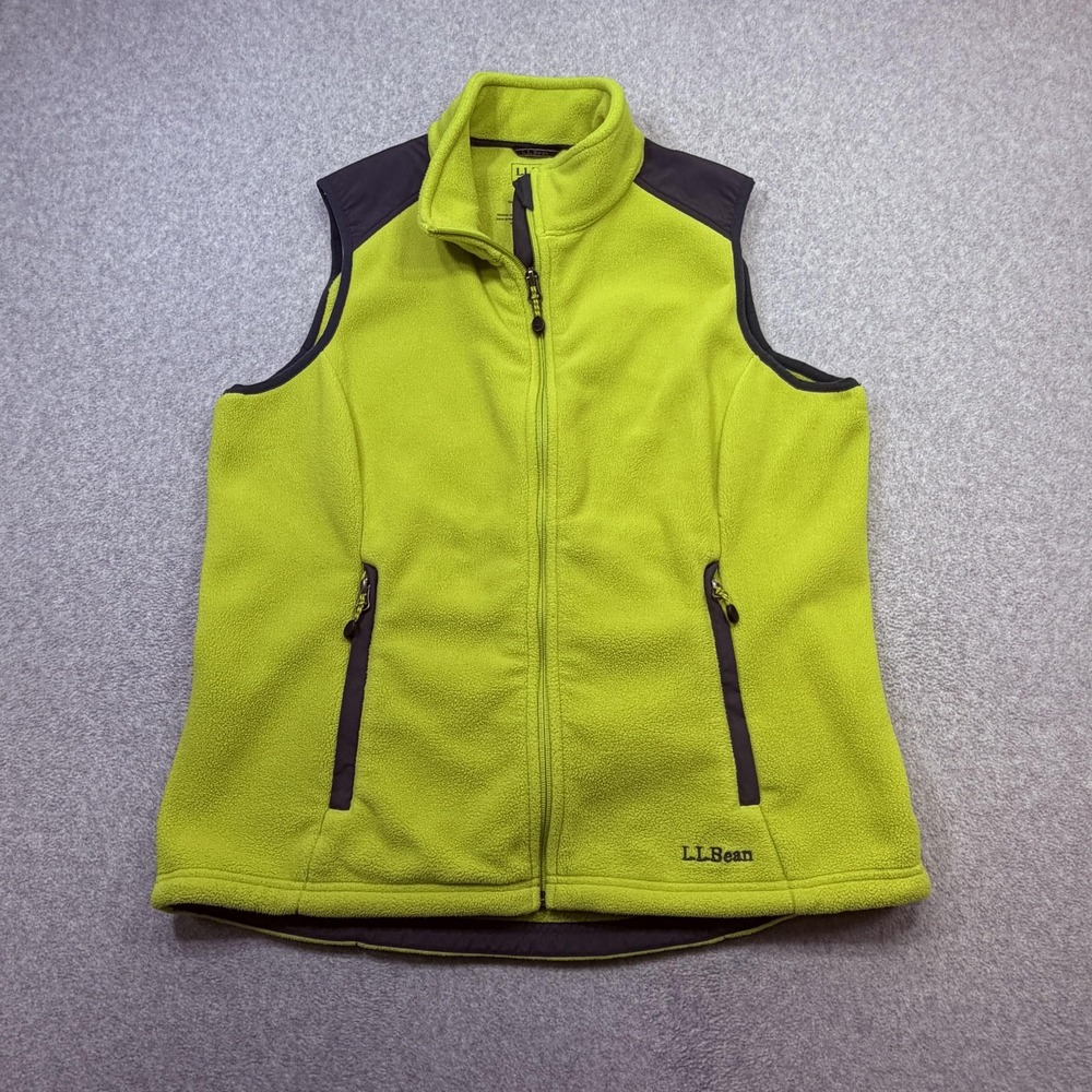 LL Bean Fleece Vest Womens Medium Green Polartec Wind Pro Full Zip Pockets